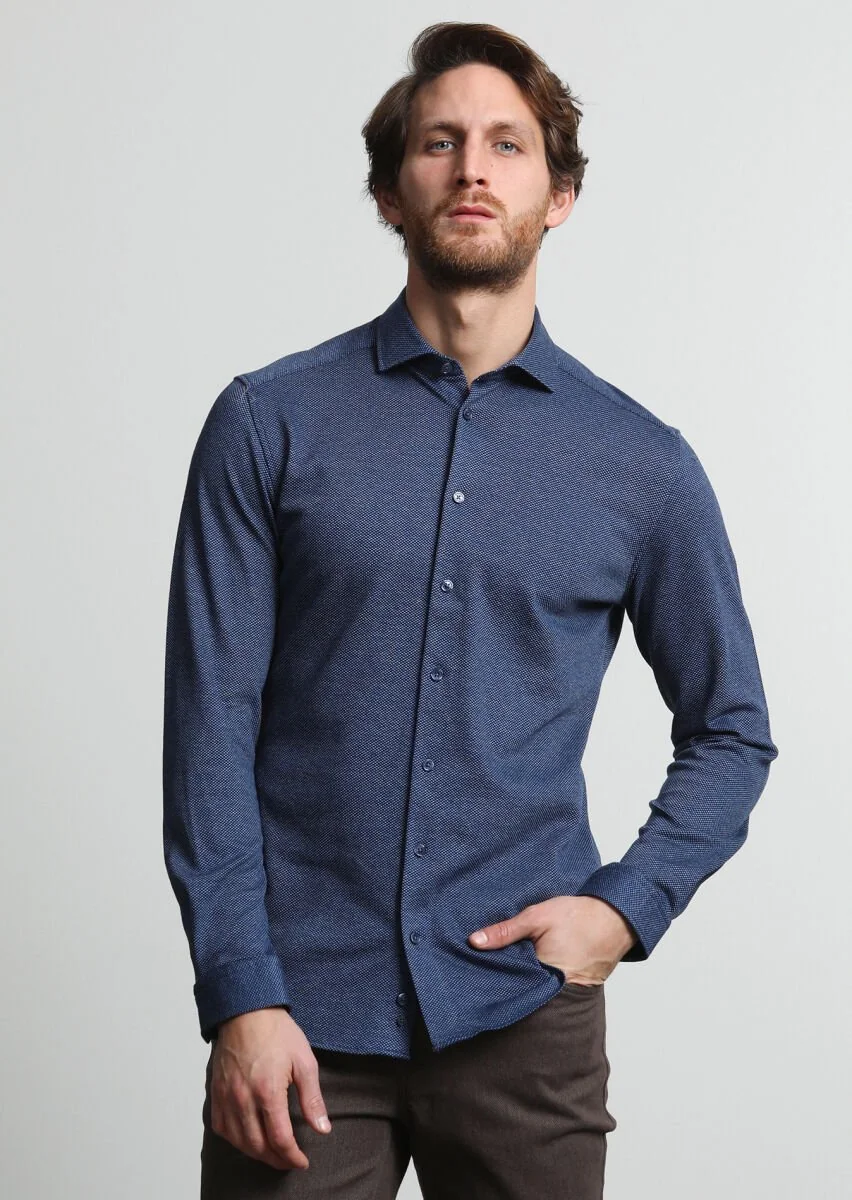 Lacivert Slim Fit Casual Pamuk Karışımlı Gömlek - 2