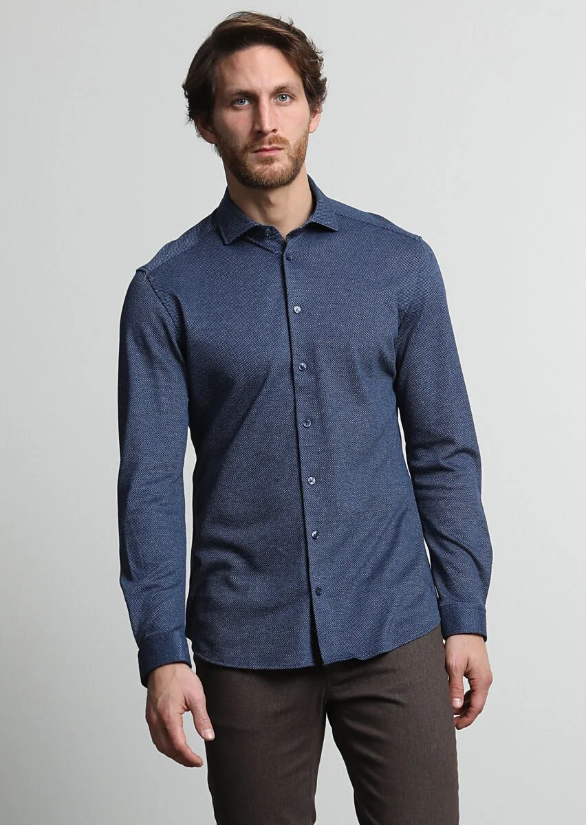 Lacivert Slim Fit Casual Pamuk Karışımlı Gömlek - 3