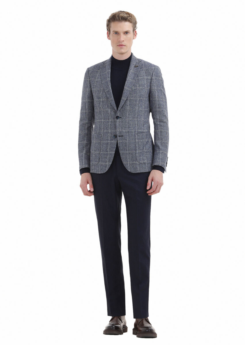 Lacivert Yarım Balıkçı Yaka Düz Örgü Yün Karışımlı Triko Kazak - 3