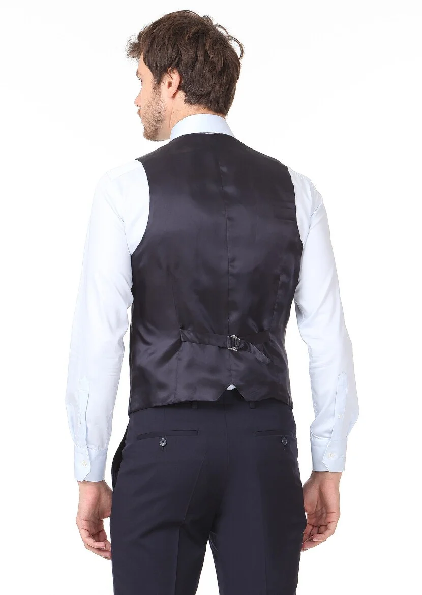 Lacivert Yelekli Takım Elbise - 4