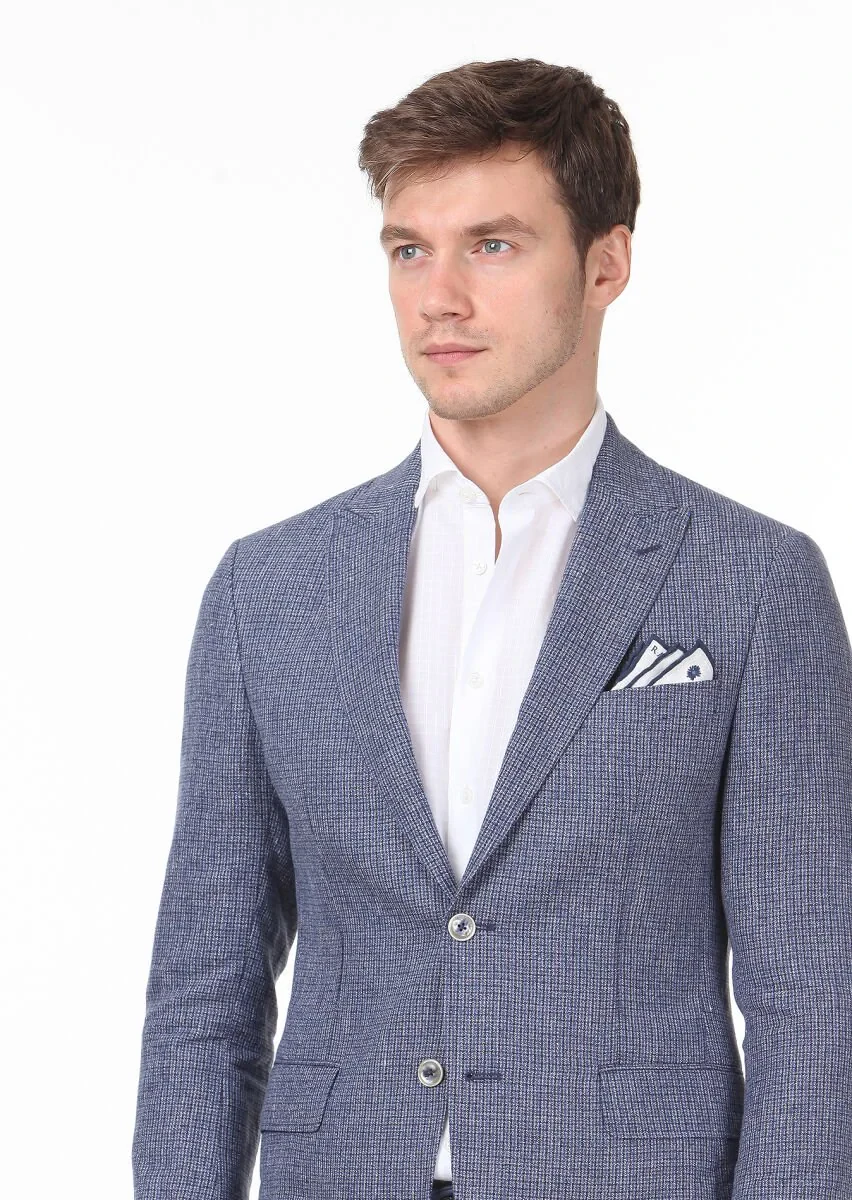 Lacivert Zeroweight Slim Fit %100 Keten Ceket - 3