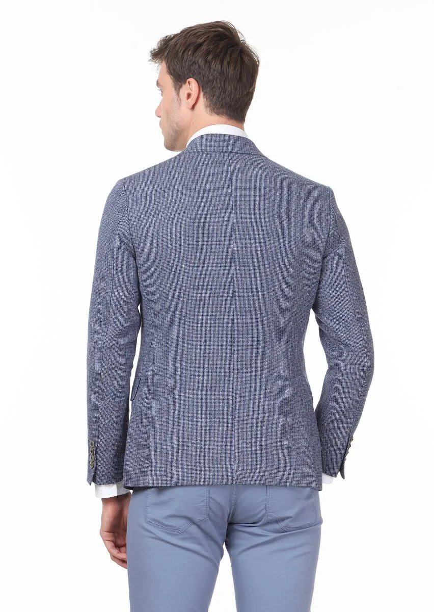 Lacivert Zeroweight Slim Fit %100 Keten Ceket - 4