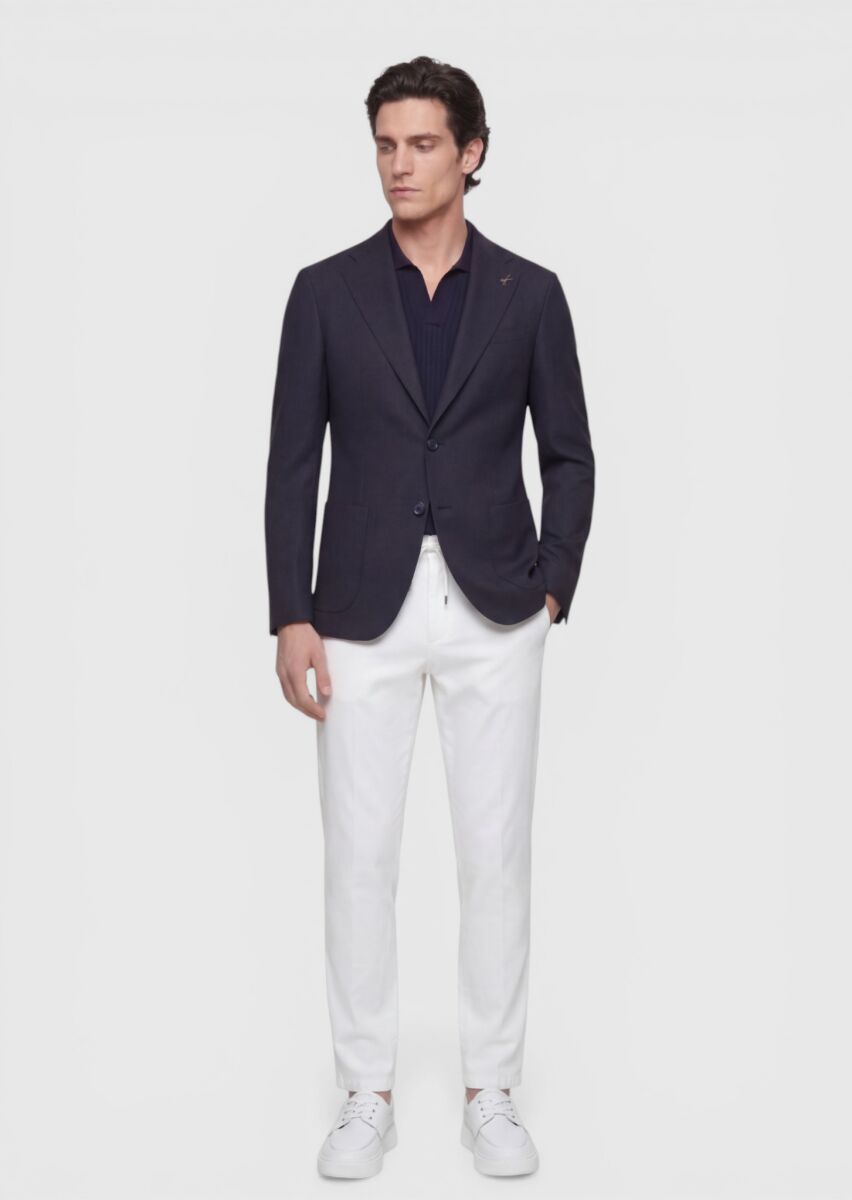 Lacivert Zeroweight Slim Fit Yün Karışımlı Ceket - 2