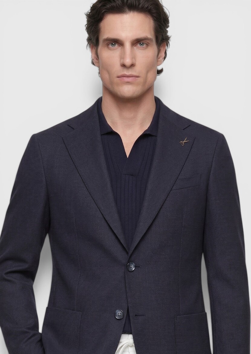 Lacivert Zeroweight Slim Fit Yün Karışımlı Ceket - 3