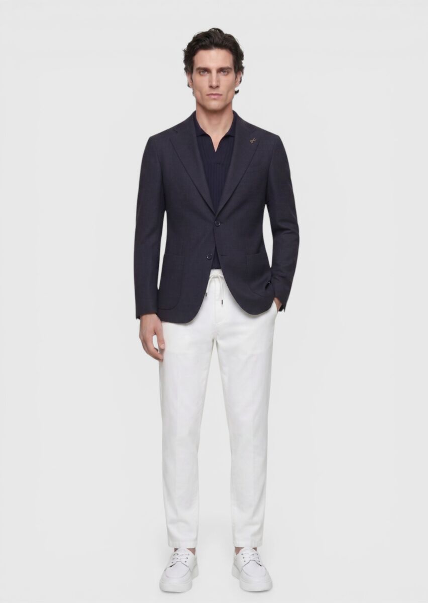 Lacivert Zeroweight Slim Fit Yün Karışımlı Ceket - 4