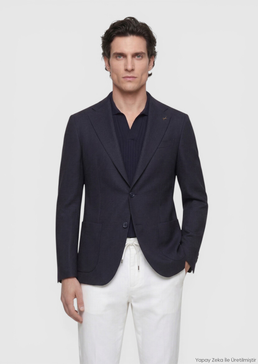 Lacivert Zeroweight Slim Fit Yün Karışımlı Ceket - RAMSEY