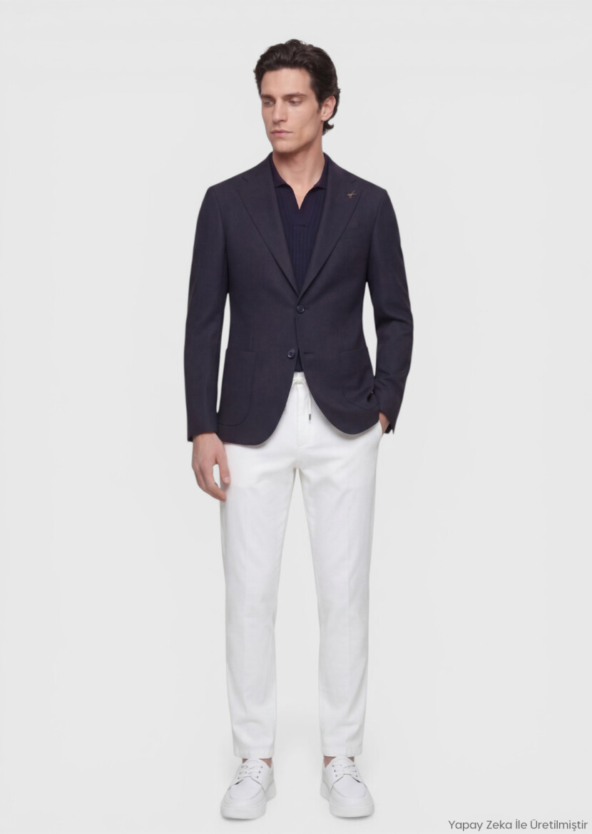 Lacivert Zeroweight Slim Fit Yün Karışımlı Ceket - RAMSEY