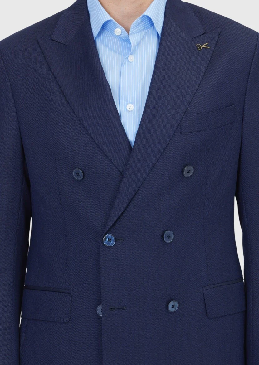 Lacivert Zeroweight Slim Fit Yün Karışımlı Takım Elbise - 4