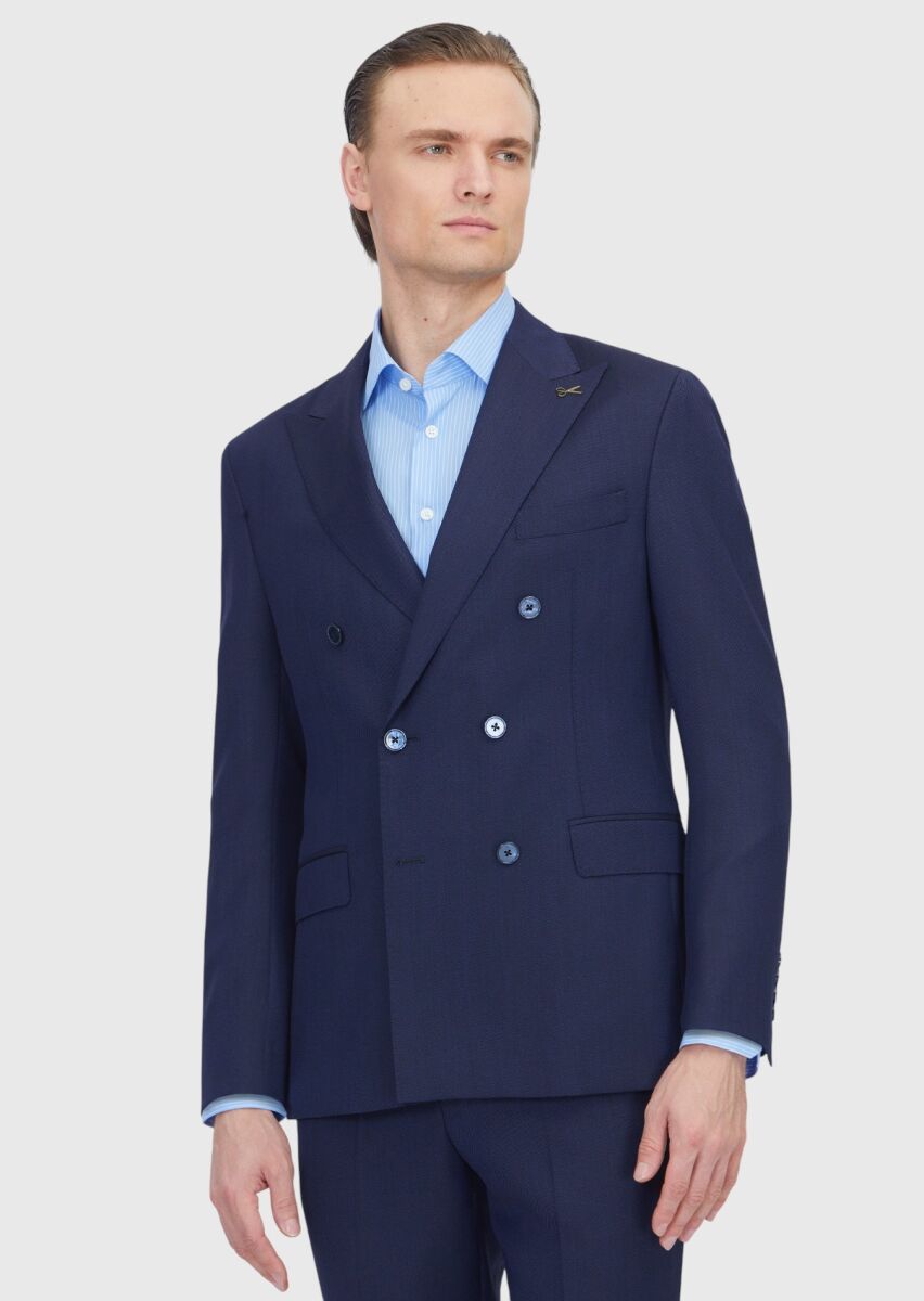 Lacivert Zeroweight Slim Fit Yün Karışımlı Takım Elbise - 1