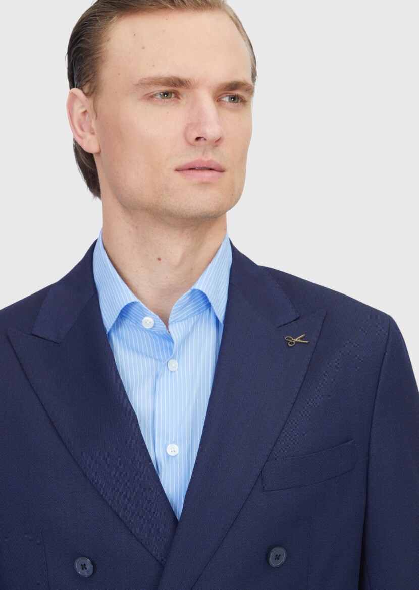 Lacivert Zeroweight Slim Fit Yün Karışımlı Takım Elbise - 3