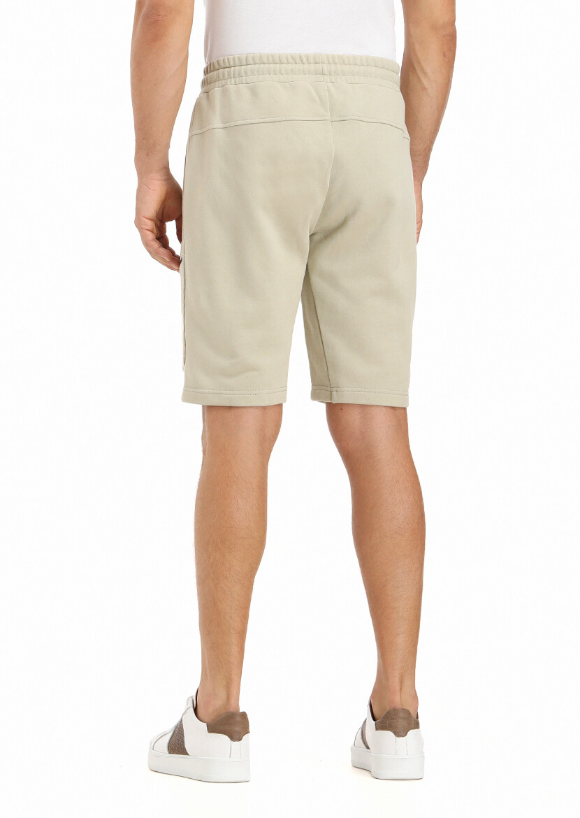 Light Beige Knitting Regular Fit Sport 100% Cotton Bermuda - 4