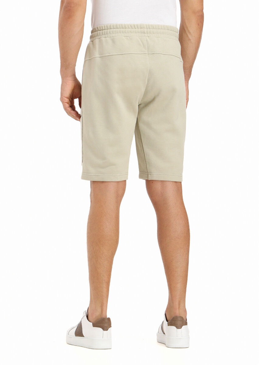 Light Beige Knitting Regular Fit Sport 100% Cotton Bermuda - 4