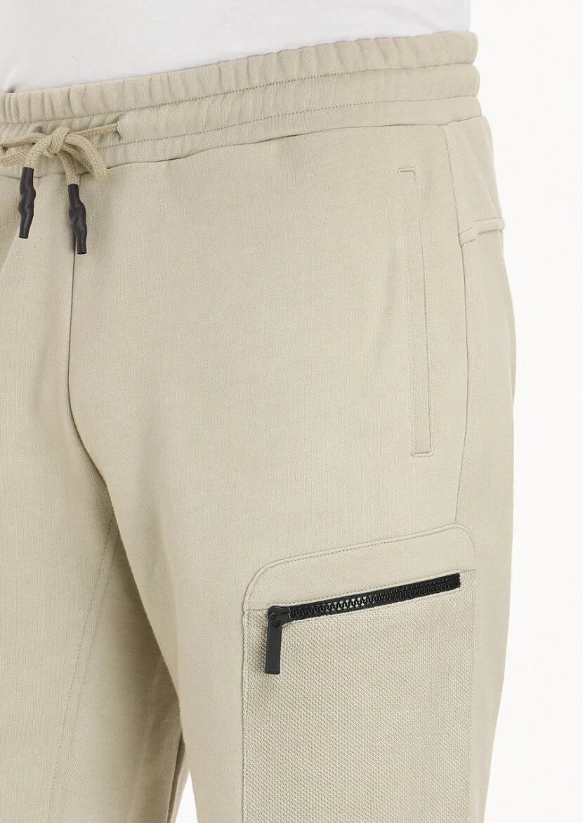 Light Beige Knitting Regular Fit Sport 100% Cotton Bermuda - 3