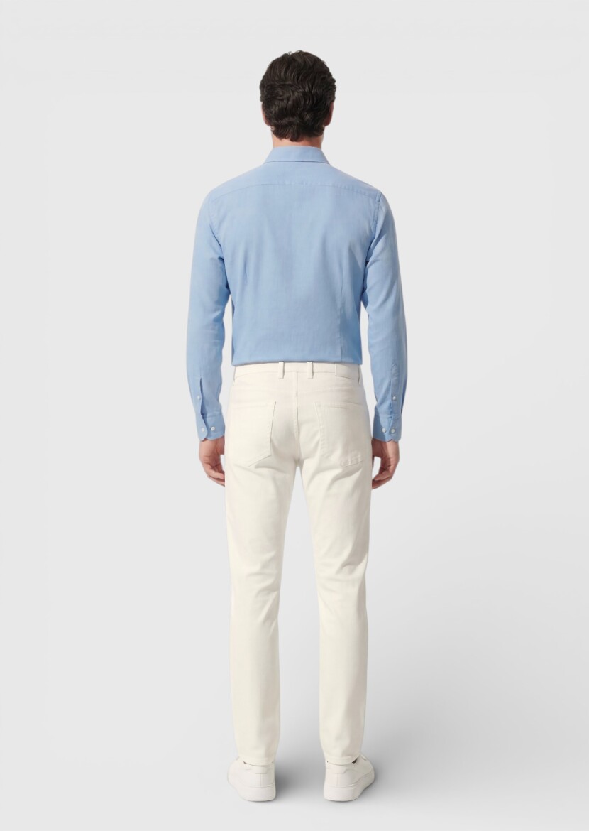 Light Beige Weaving Slim Fit Casual Cotton Blended Trousers - 4