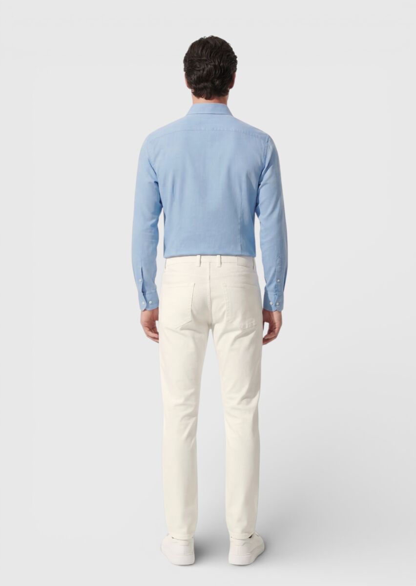 Light Beige Weaving Slim Fit Casual Cotton Blended Trousers - 4