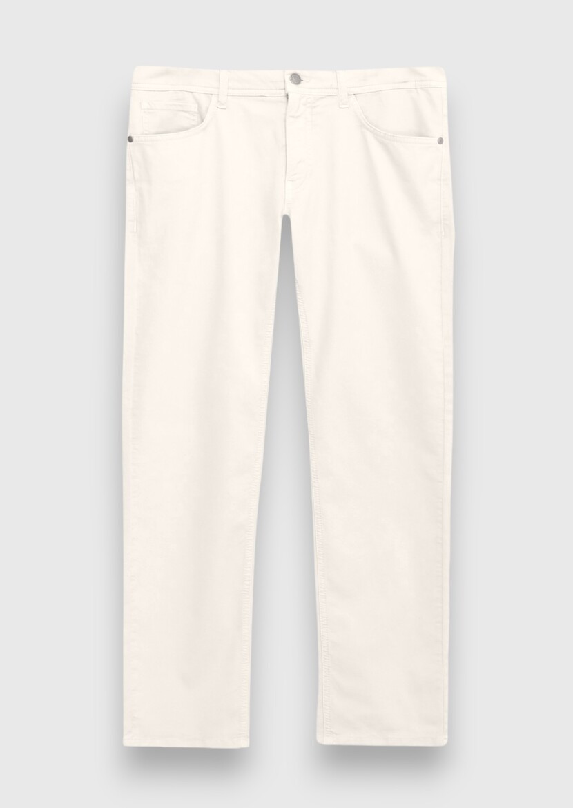 Light Beige Weaving Slim Fit Casual Cotton Blended Trousers - 5