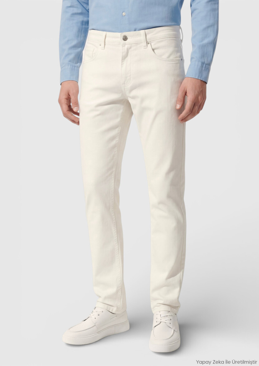 Light Beige Weaving Slim Fit Casual Cotton Blended Trousers - RAMSEY
