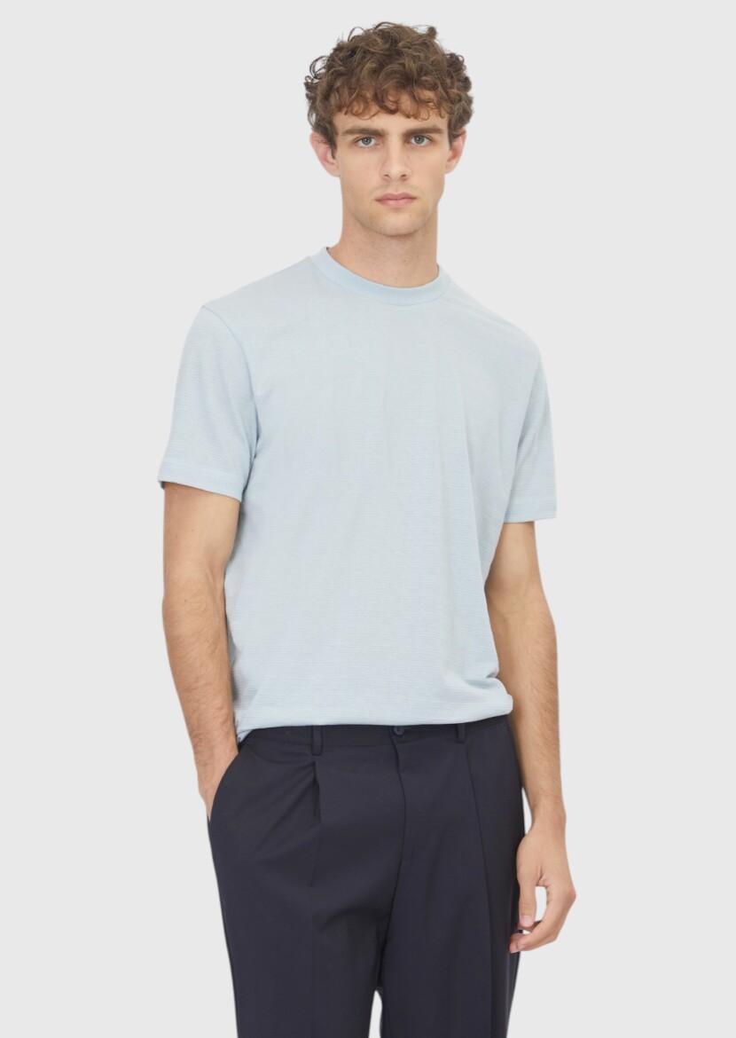 Light Blue Jacquard 100% Cotton T-Shirt - RAMSEY
