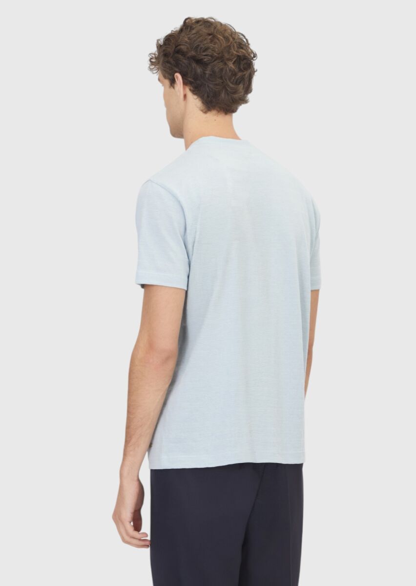 Light Blue Jacquard 100% Cotton T-Shirt - 4