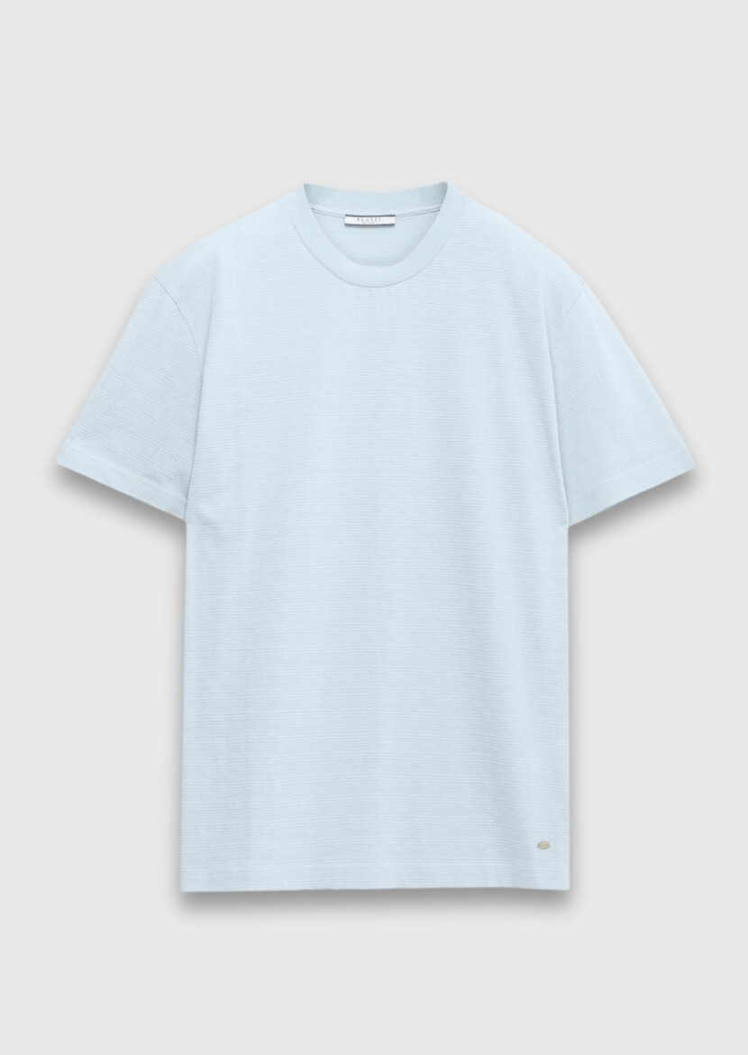 Light Blue Jacquard 100% Cotton T-Shirt - 5