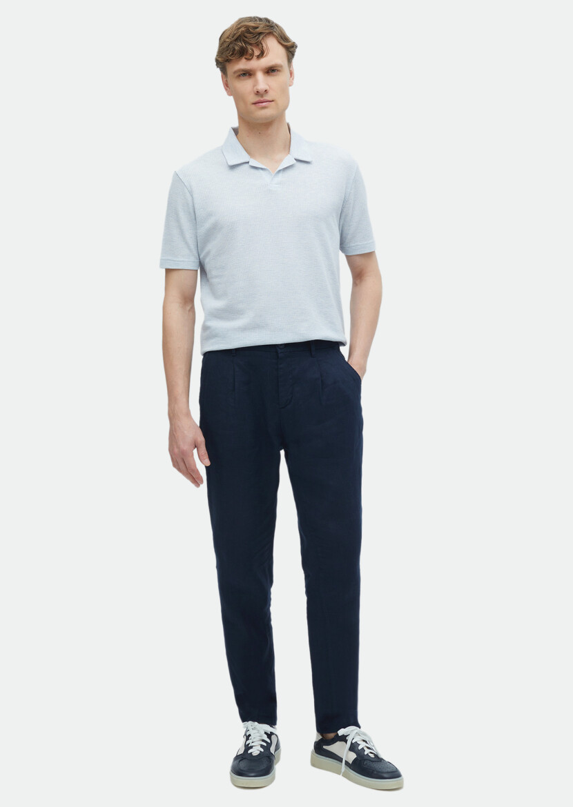 Light Blue Jacquard Polo Neck 100% Cotton T-Shirt 