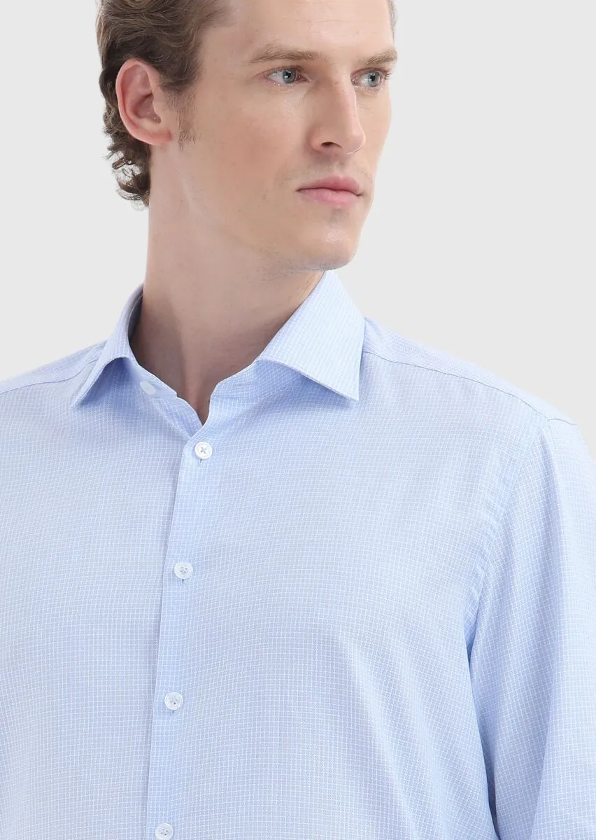 Light Blue Micro Regular Fit Weaving Classical 100% Cotton Shirt - 3