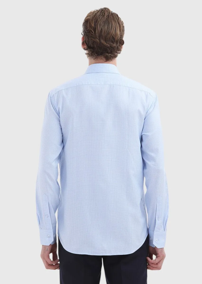 Light Blue Micro Regular Fit Weaving Classical 100% Cotton Shirt - 4