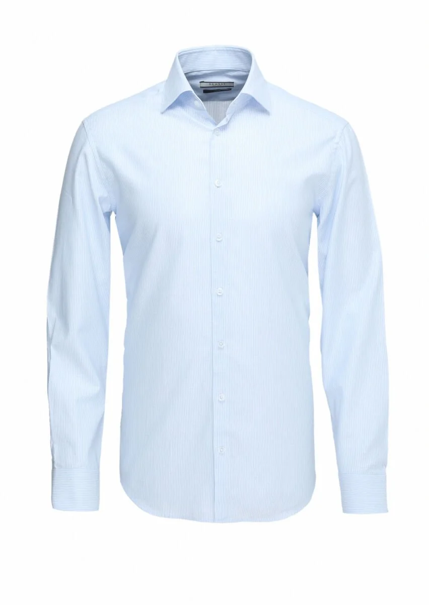 Light Blue Micro Regular Fit Weaving Classical 100% Cotton Shirt - 1