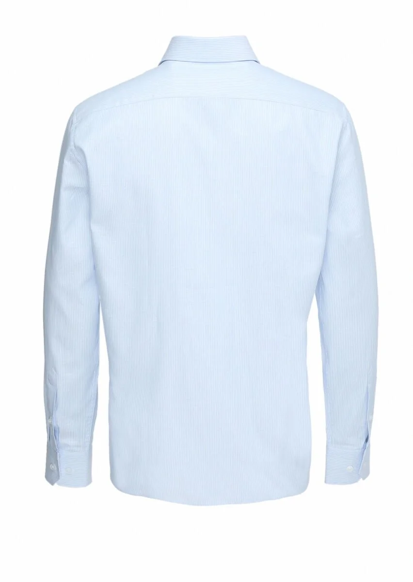 Light Blue Micro Regular Fit Weaving Classical 100% Cotton Shirt - 5