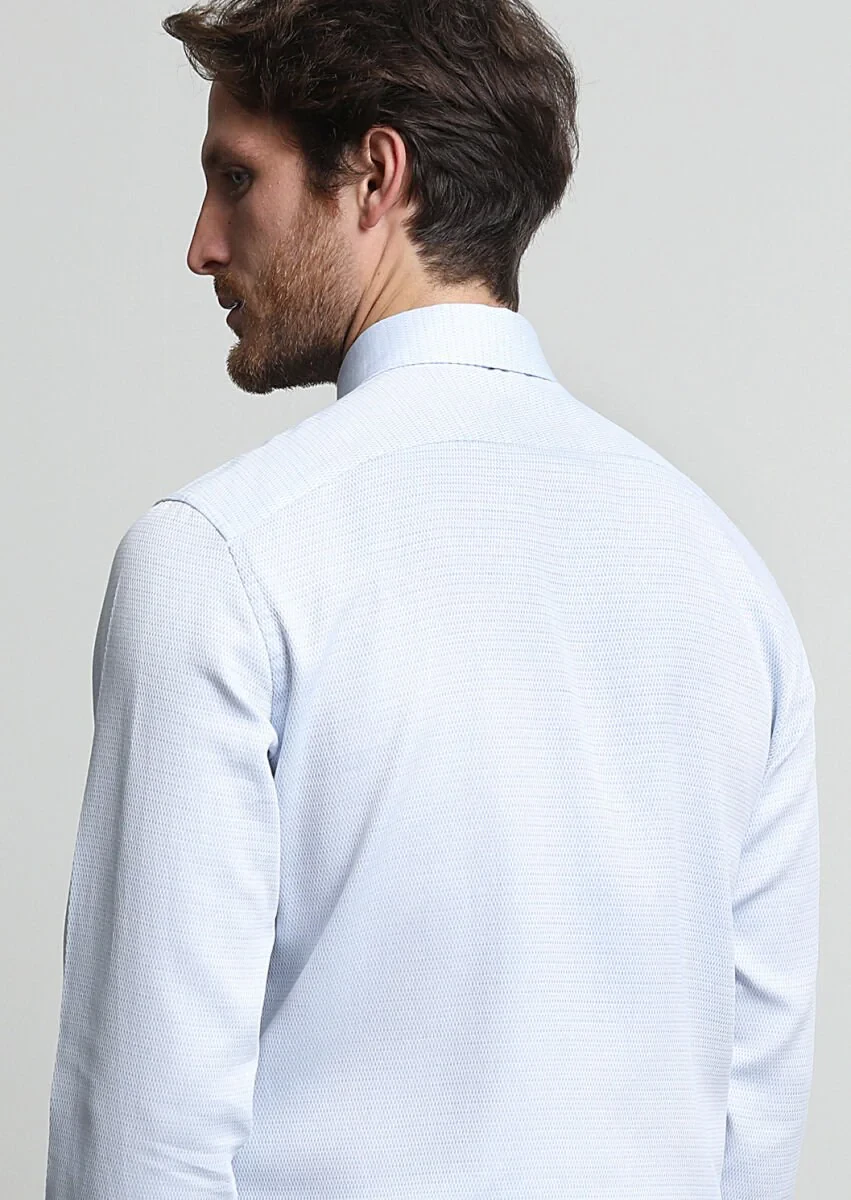 Light Blue Patterned Regular Fit Weaving Classical 100% Cotton Shirt - 4