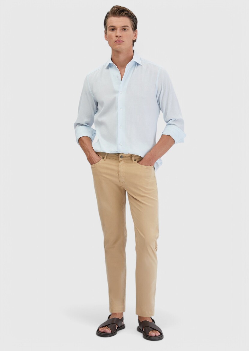 Light Blue Plain Casual Fit Weaving Casual 100% Cotton Shirt 