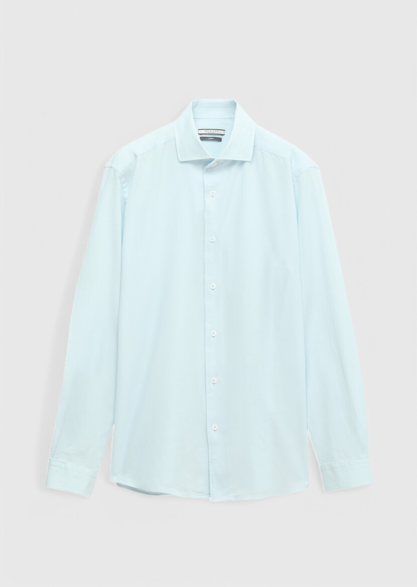 Light Blue Plain Casual Fit Weaving Casual 100% Cotton Shirt - 7