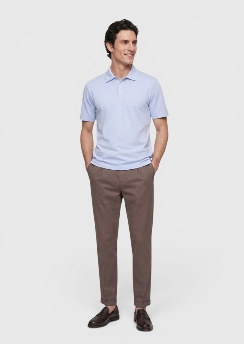 Light Blue Plain Cotton Blended T-Shirt - RAMSEY