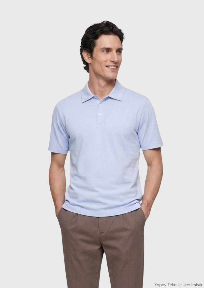 Light Blue Plain Cotton Blended T-Shirt - RAMSEY