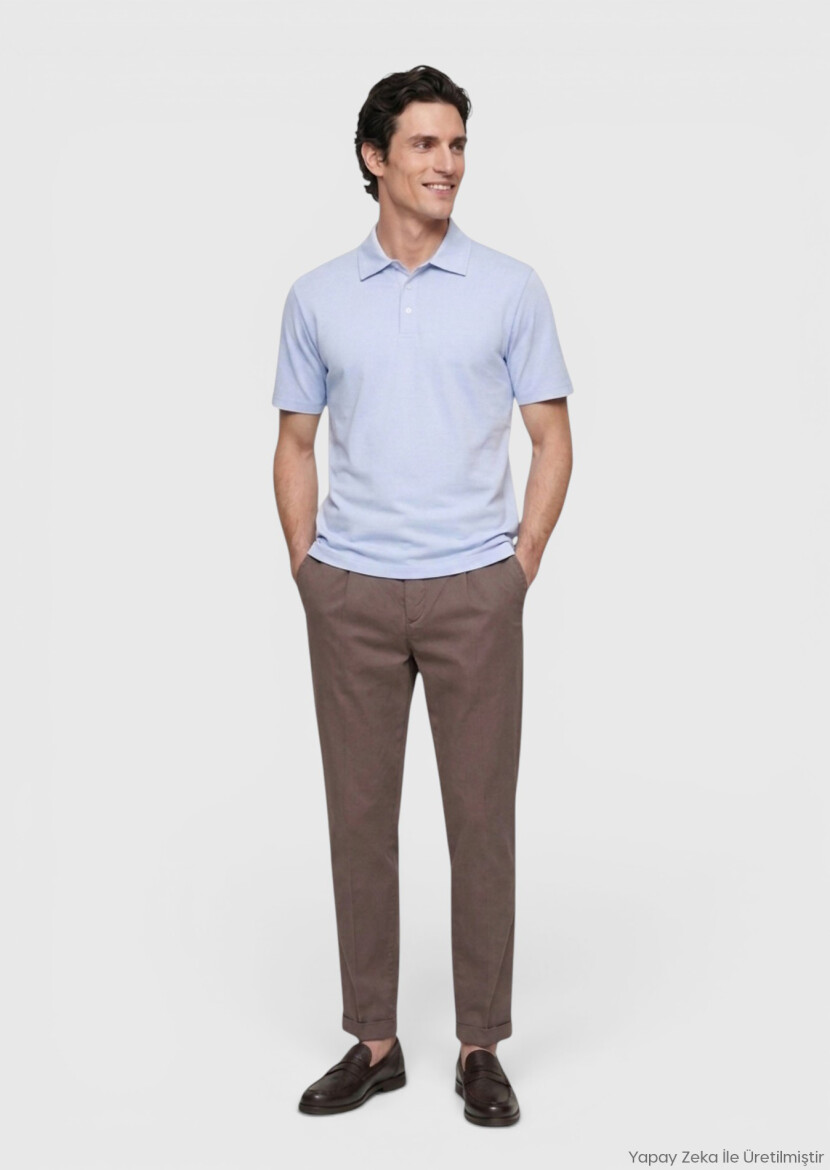 Light Blue Plain Cotton Blended T-Shirt - RAMSEY