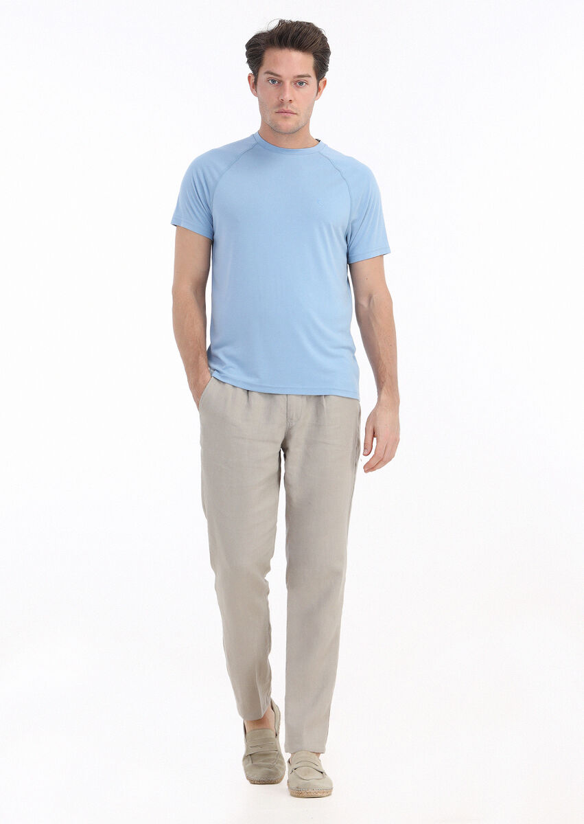 Light Blue Plain Crew Neck T-Shirt - 1