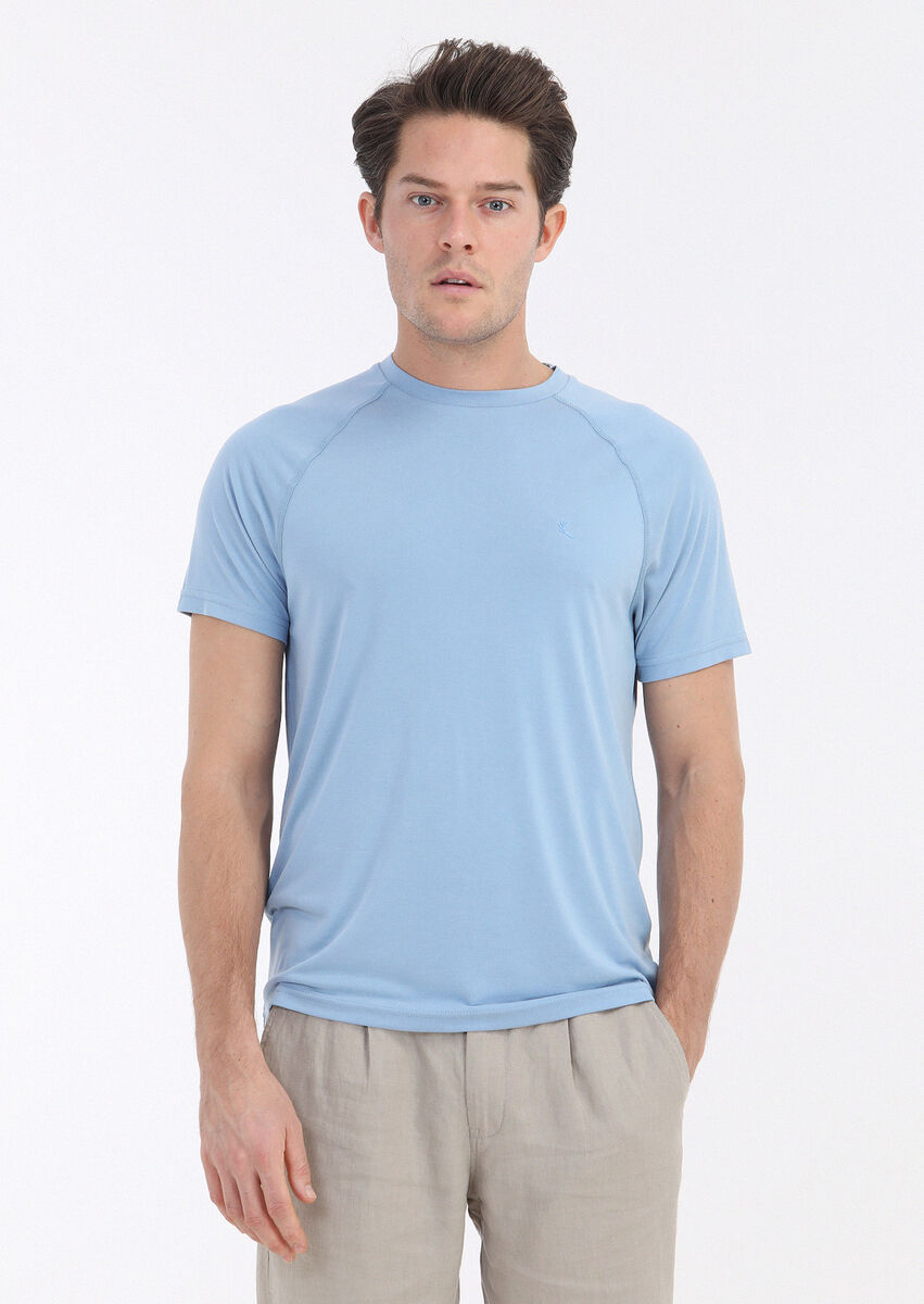 Light Blue Plain Crew Neck T-Shirt - 2