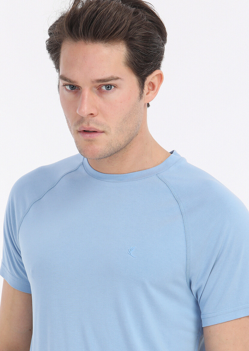 Light Blue Plain Crew Neck T-Shirt - 5