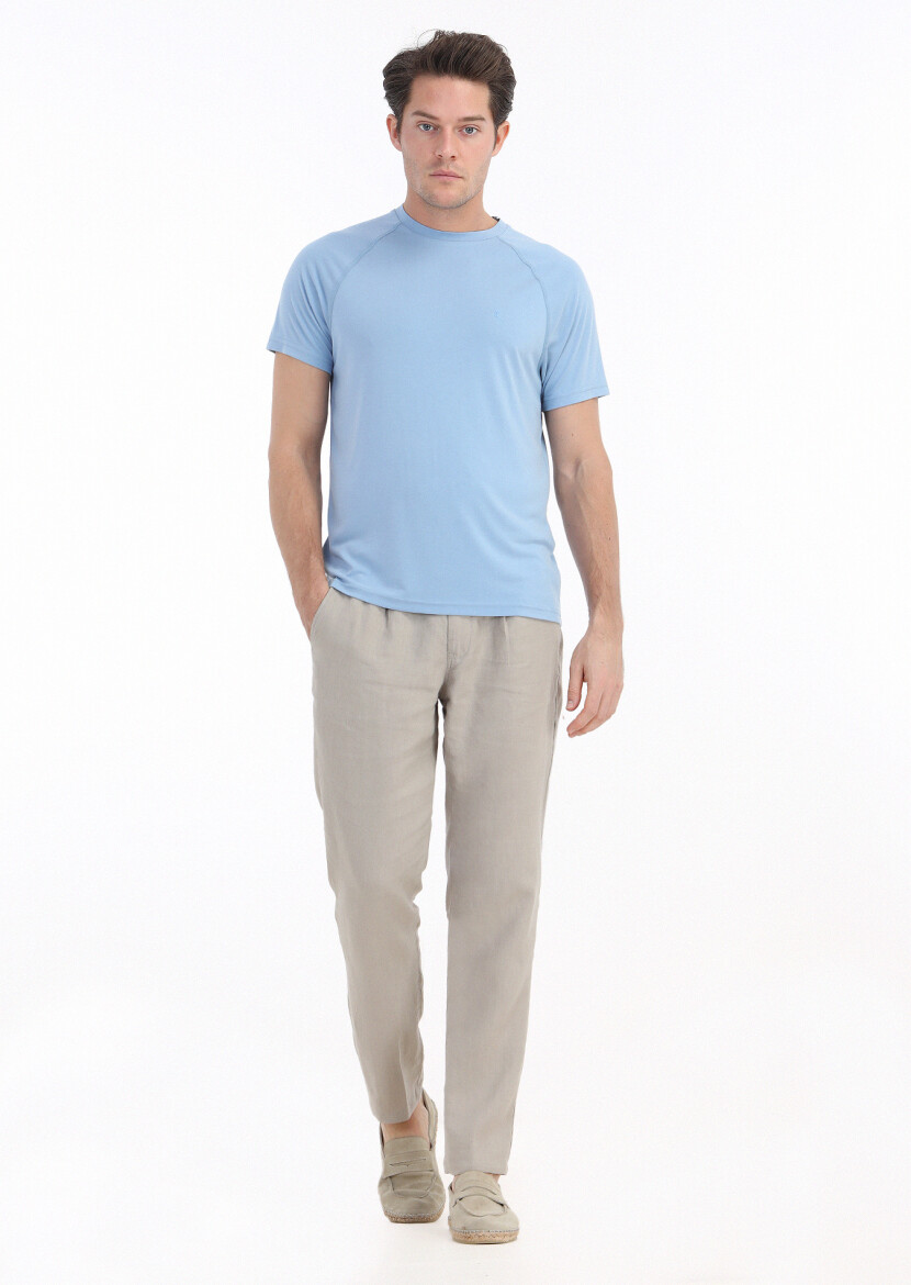 Light Blue Plain Crew Neck T-Shirt - 1