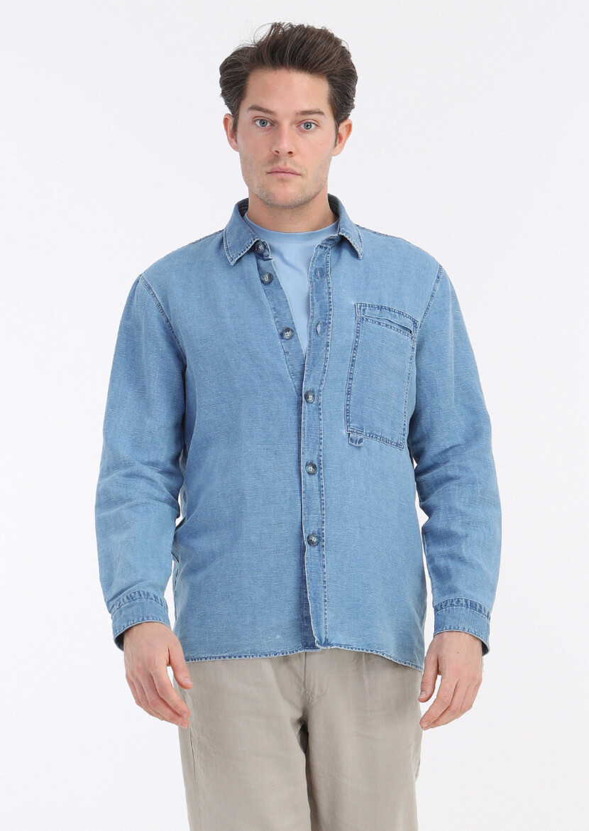 Light Blue Plain Crew Neck T-Shirt - 4