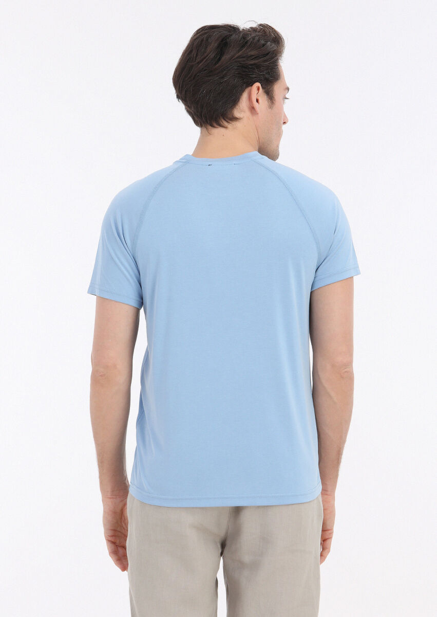 Light Blue Plain Crew Neck T-Shirt - 6