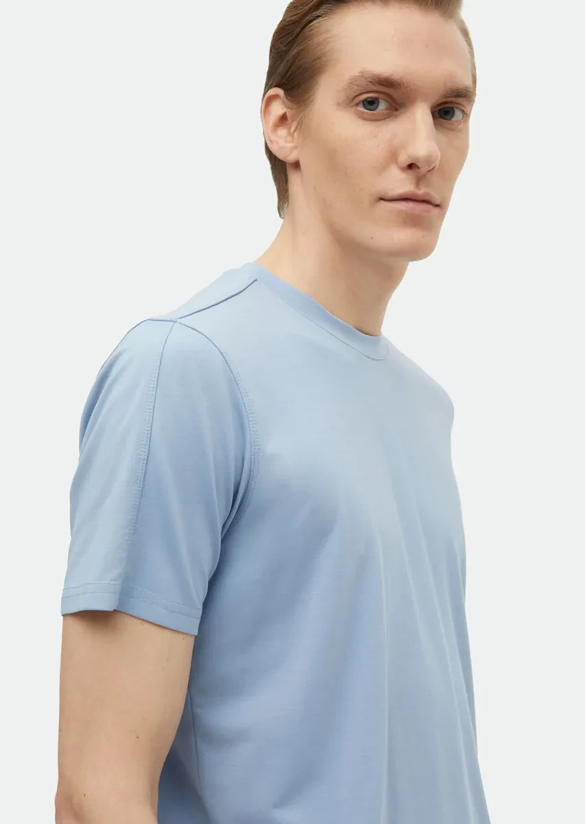 Light Blue Plain Crew Neck T-Shirt - 3