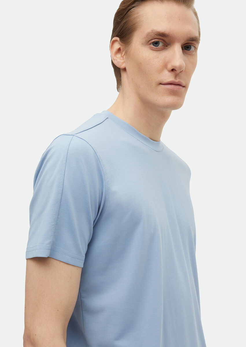 Light Blue Plain Crew Neck T-Shirt - 3