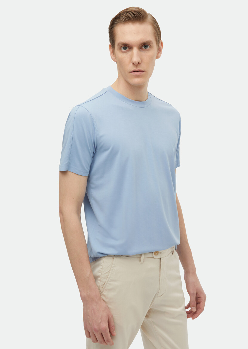 Light Blue Plain Crew Neck T-Shirt 