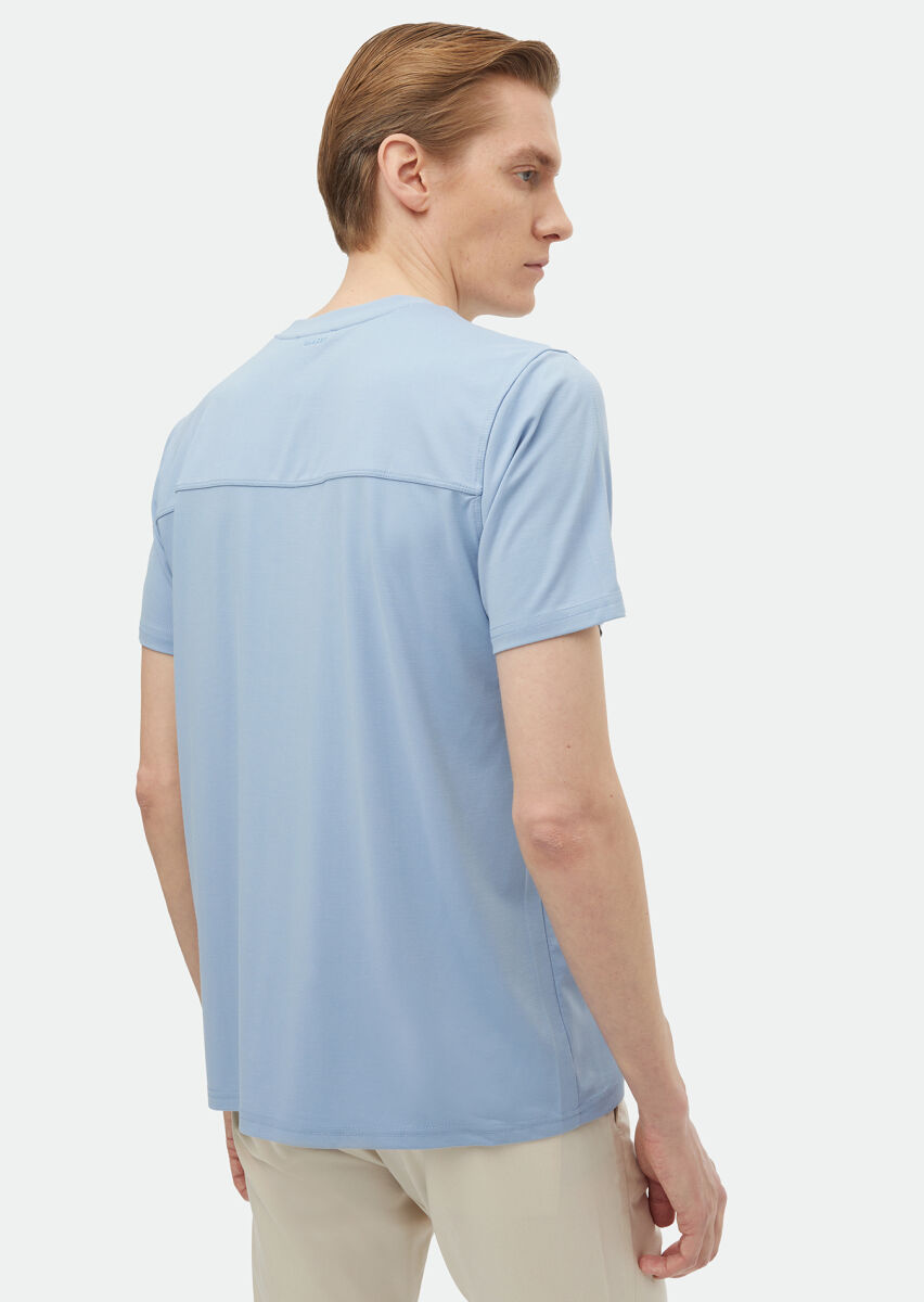 Light Blue Plain Crew Neck T-Shirt - 5