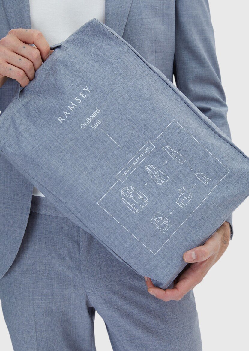 Light Blue Plain Modern Fit Wool Blended Suit - 6