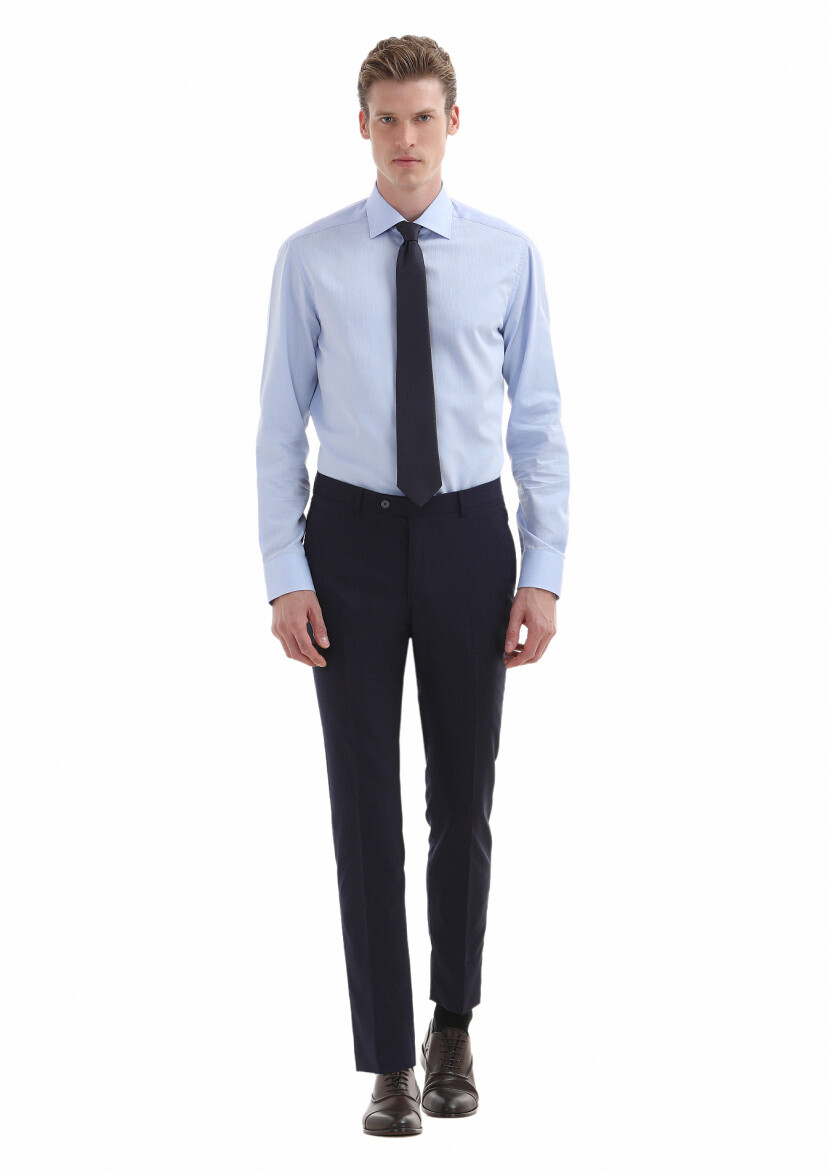 Light Blue Plain Regular Fit Long Weaving Classical 100% Cotton Shirt - 1