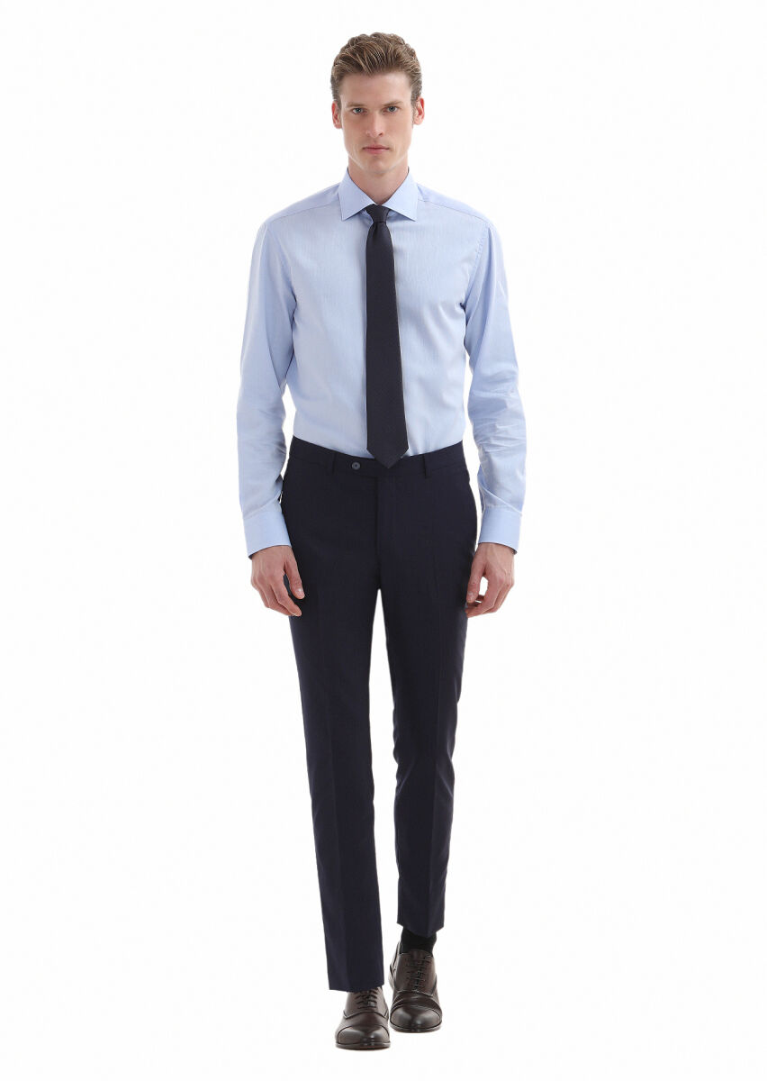 Light Blue Plain Regular Fit Long Weaving Classical 100% Cotton Shirt - 1