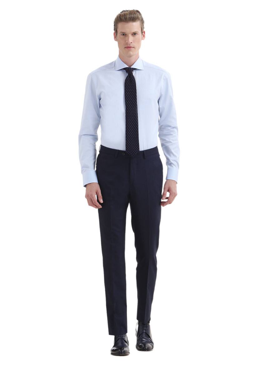 Light Blue Plain Regular Fit Long Weaving Classical 100% Cotton Shirt - 2