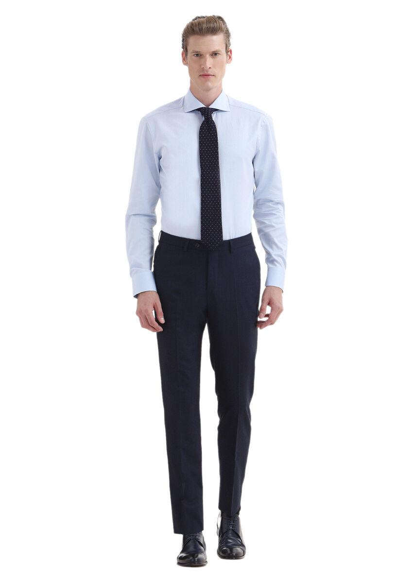 Light Blue Plain Regular Fit Long Weaving Classical 100% Cotton Shirt - 2